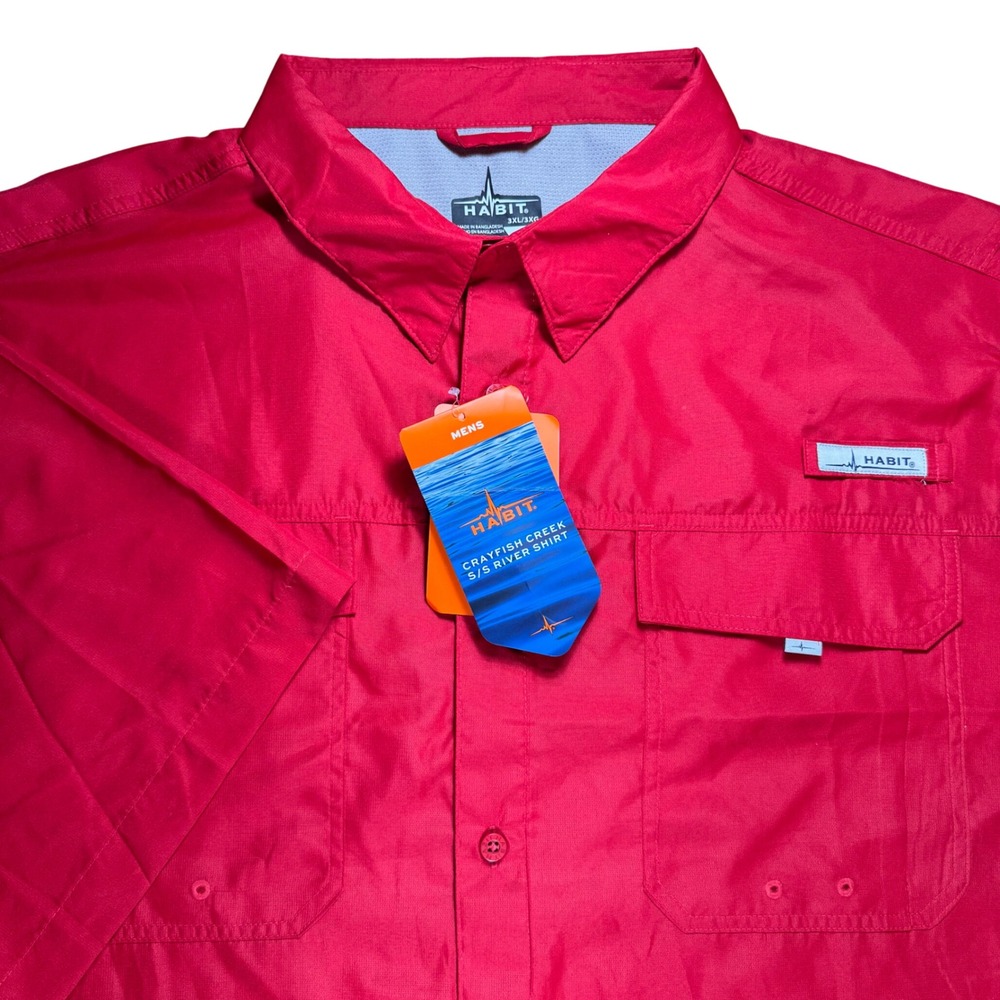 Habit Mens Crayfish Creek Short Sleeve River Shirt Red UPF 40 Fishing 3XL NEW